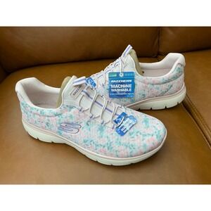 Skechers Summits Watercolor Sneakers Womens 9.5 Pink New Floral Bungee 150266
